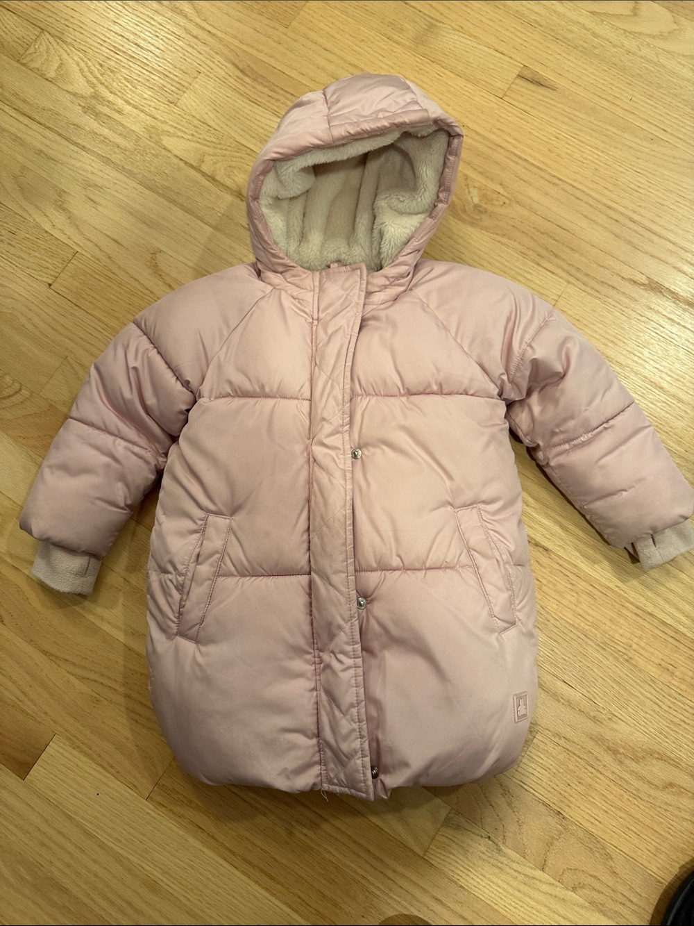 Baby Gap Light Pink Fleece Lined Puffer Coat Zipper and Snap Closures Toddler